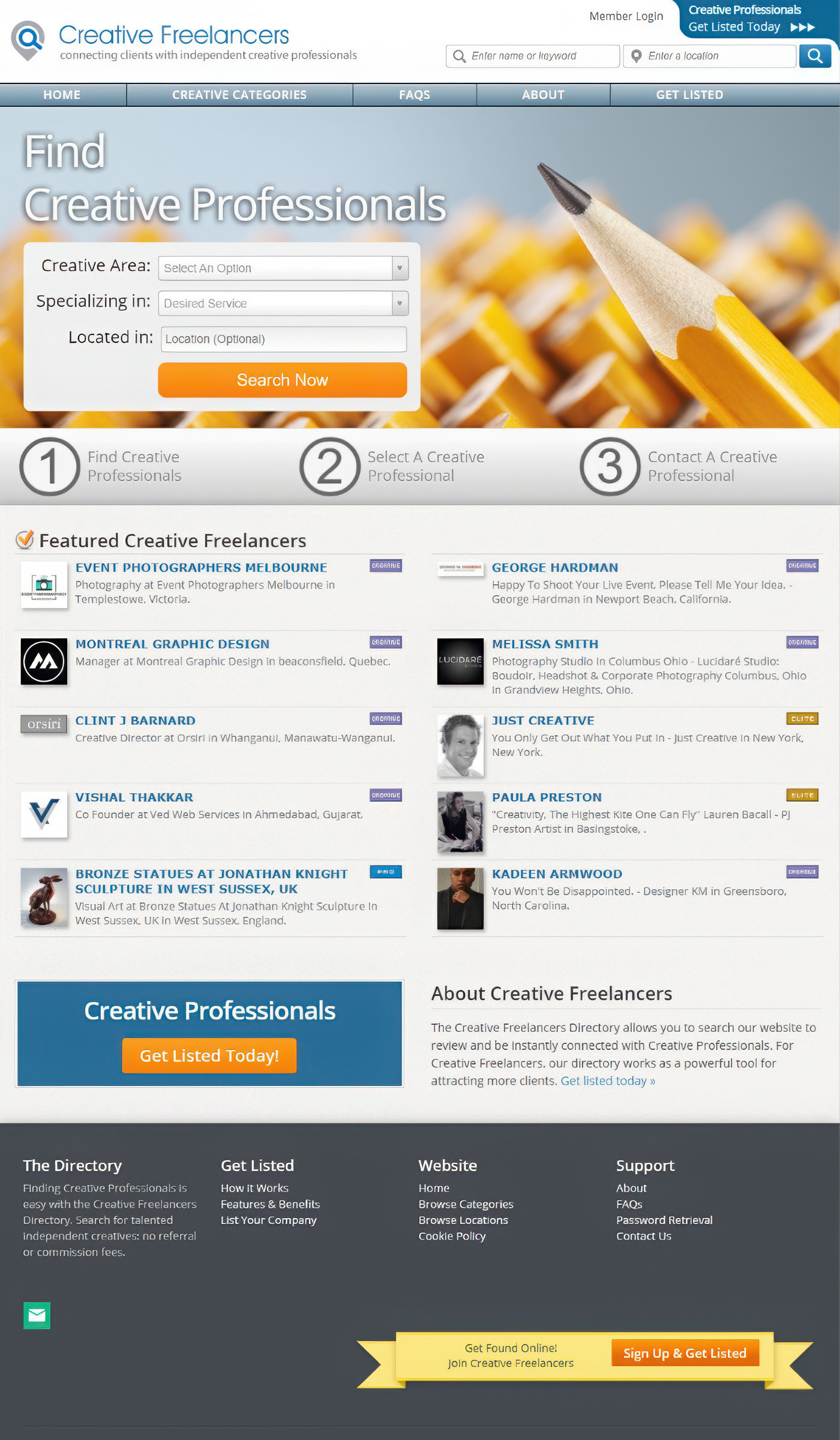 Screenshot of Creative Freelancers website
