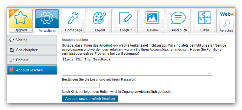 Kündigung - Webvisitenkarte.net Hilfe