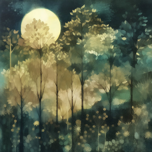 Leaves Petals and Moon