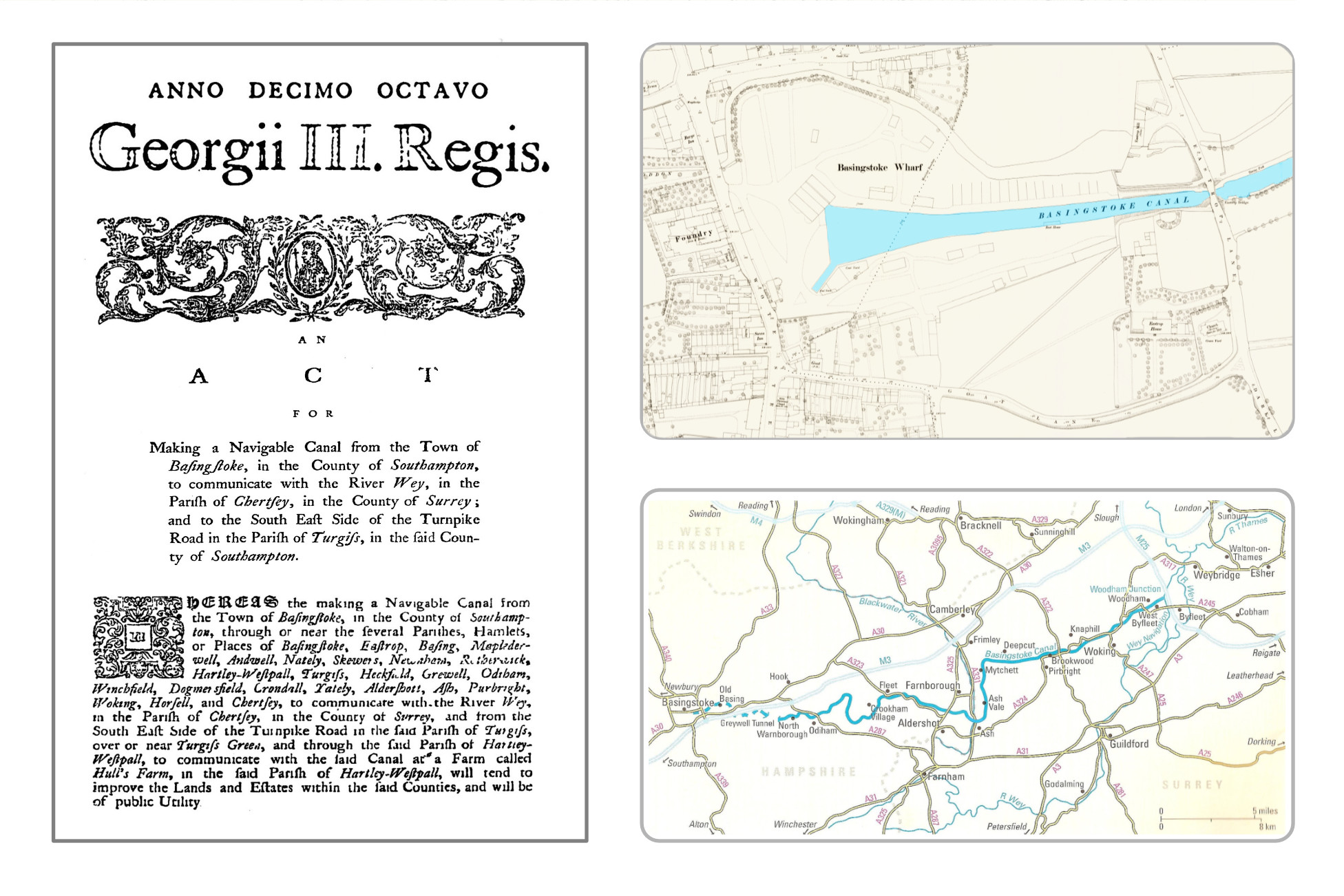 The Act of Parliament for the Basingstoke Canal, and map of Wharf area.