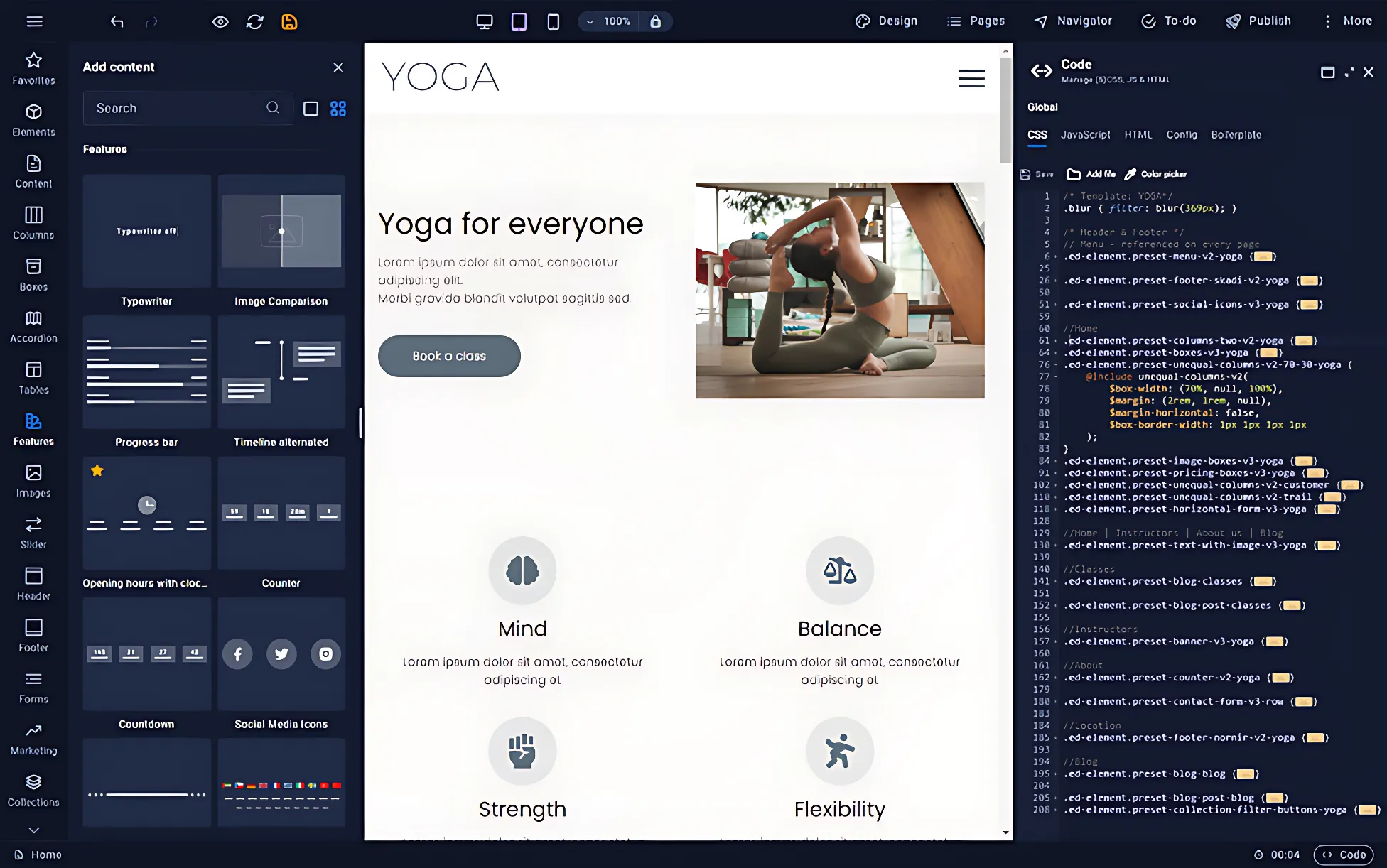 Sitejet Website Builder with pre-built sections and code panel