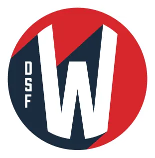 DSF Werks Badge logo white red blue variant