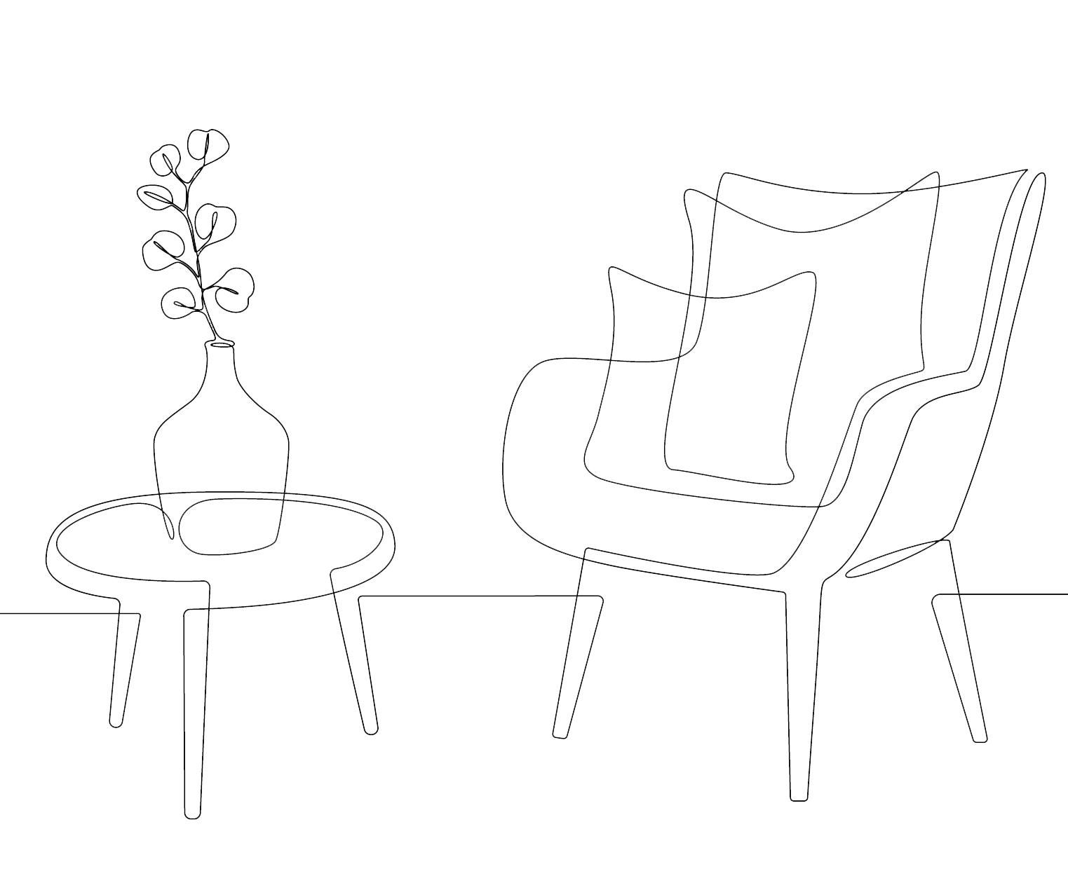 Zeichnung Therapieplatz mit Stuhl und Tisch