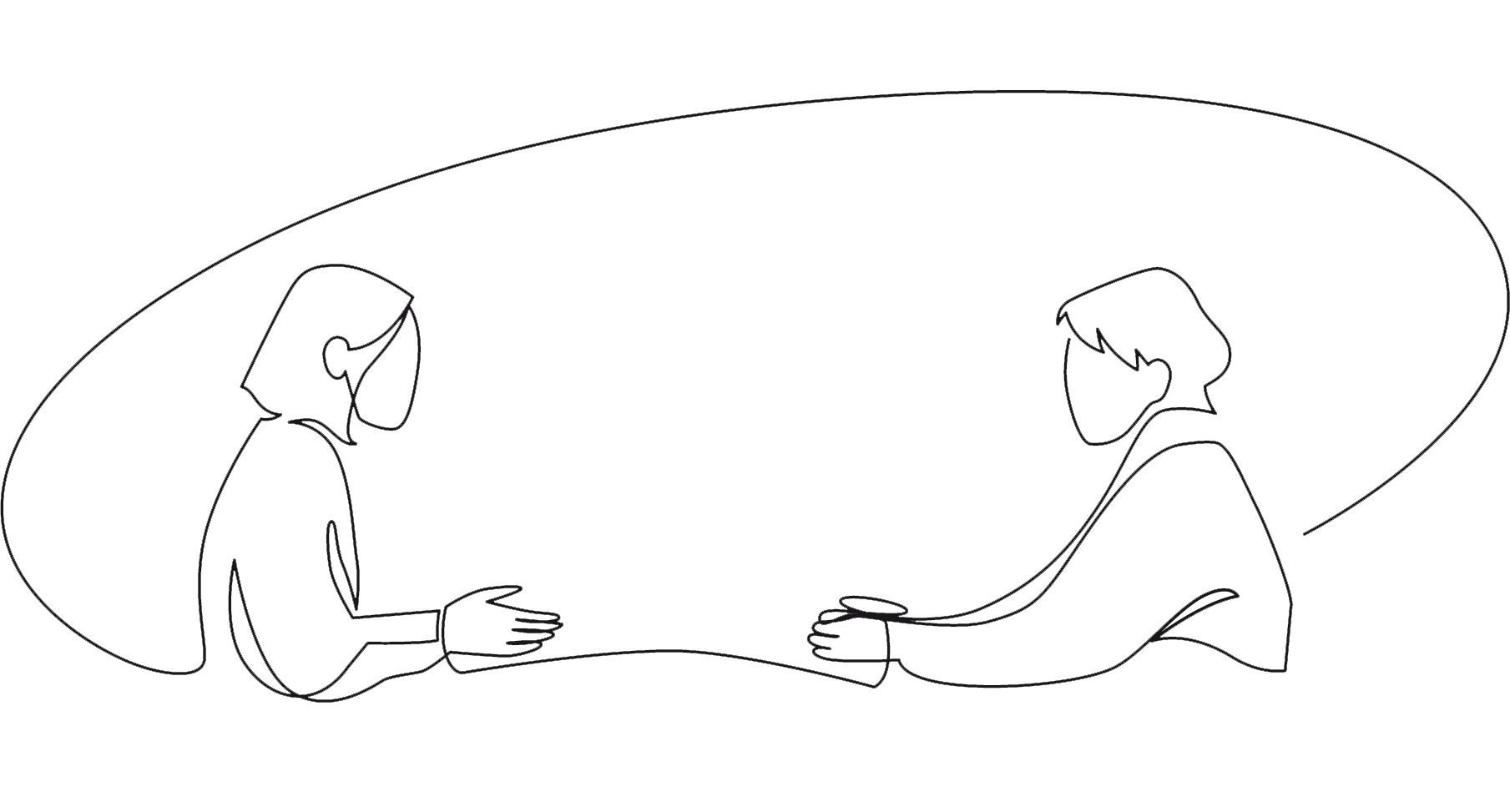 Zeichnung Diskussion am Tisch