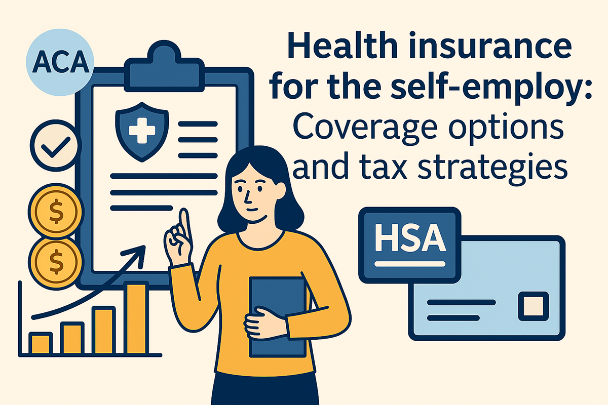 Illustration showing 2025 health insurance trends with charts and coverage documents