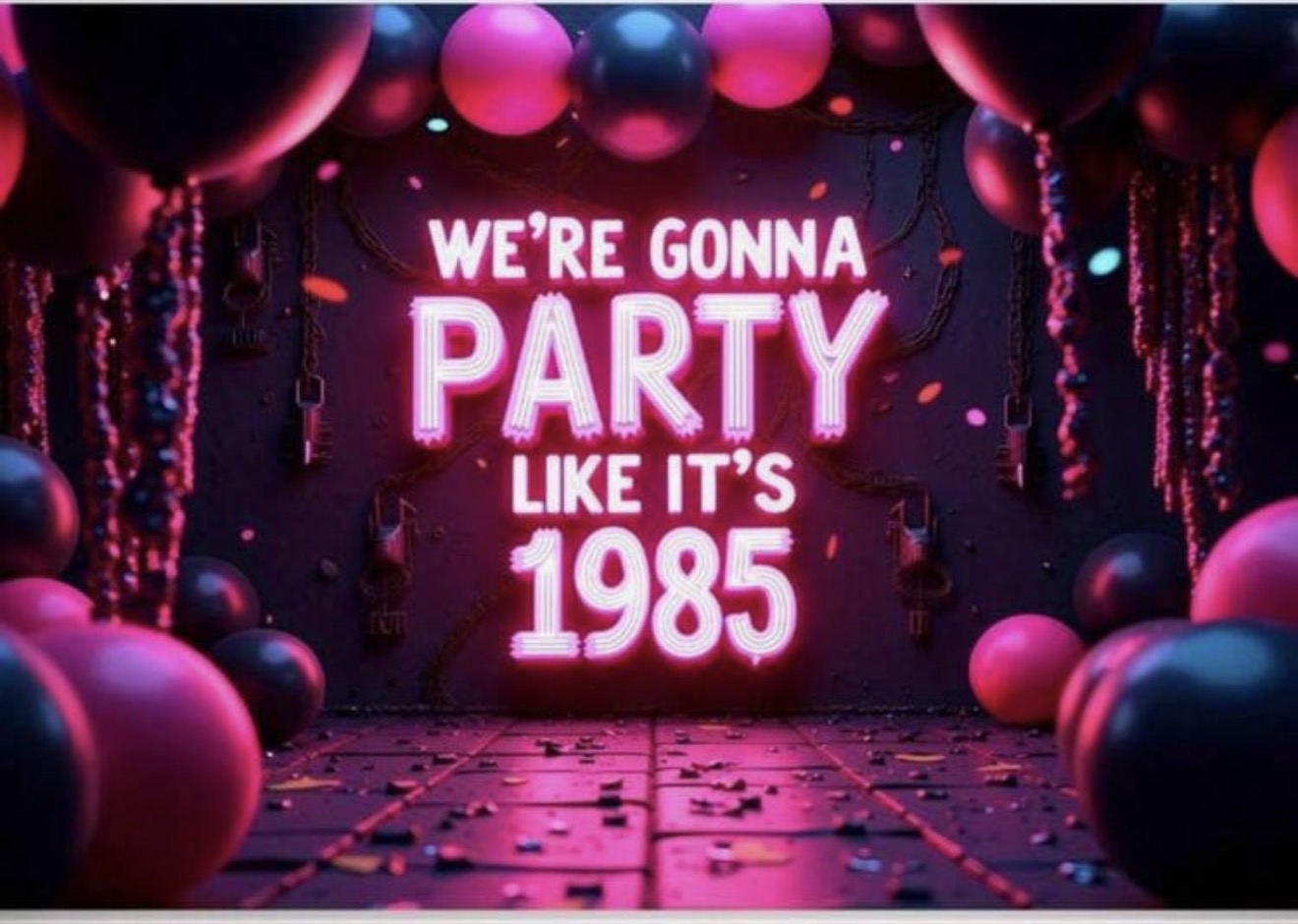 Electric 1985 neon party backdrop