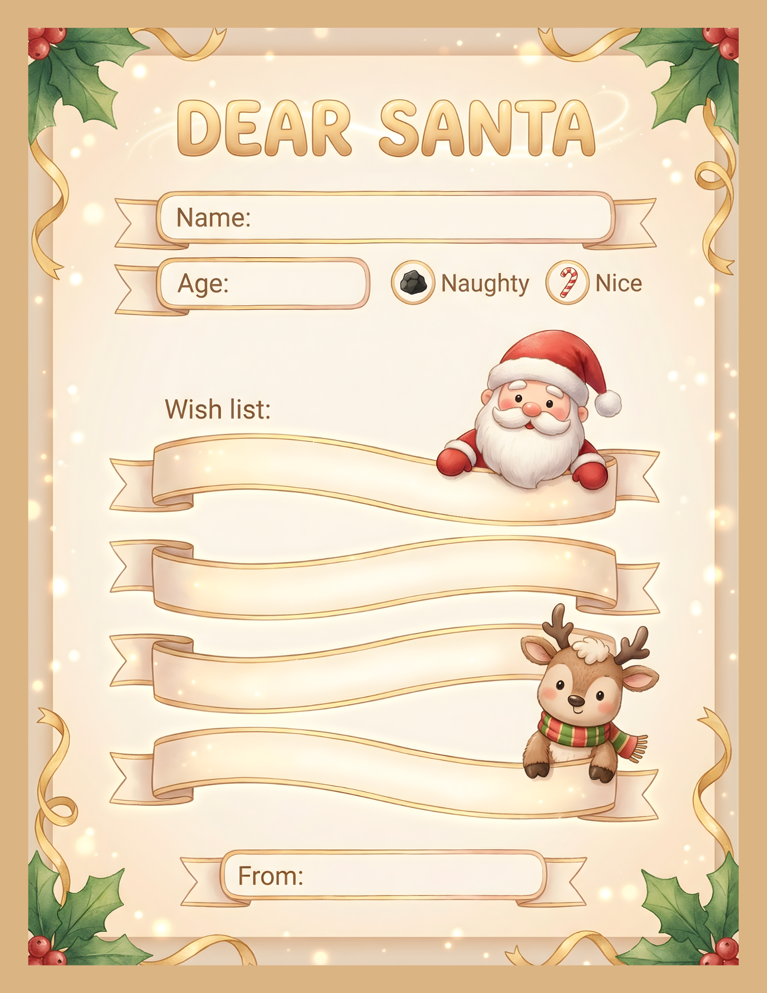 Snowy Cutie Santa & Reindeer Letter