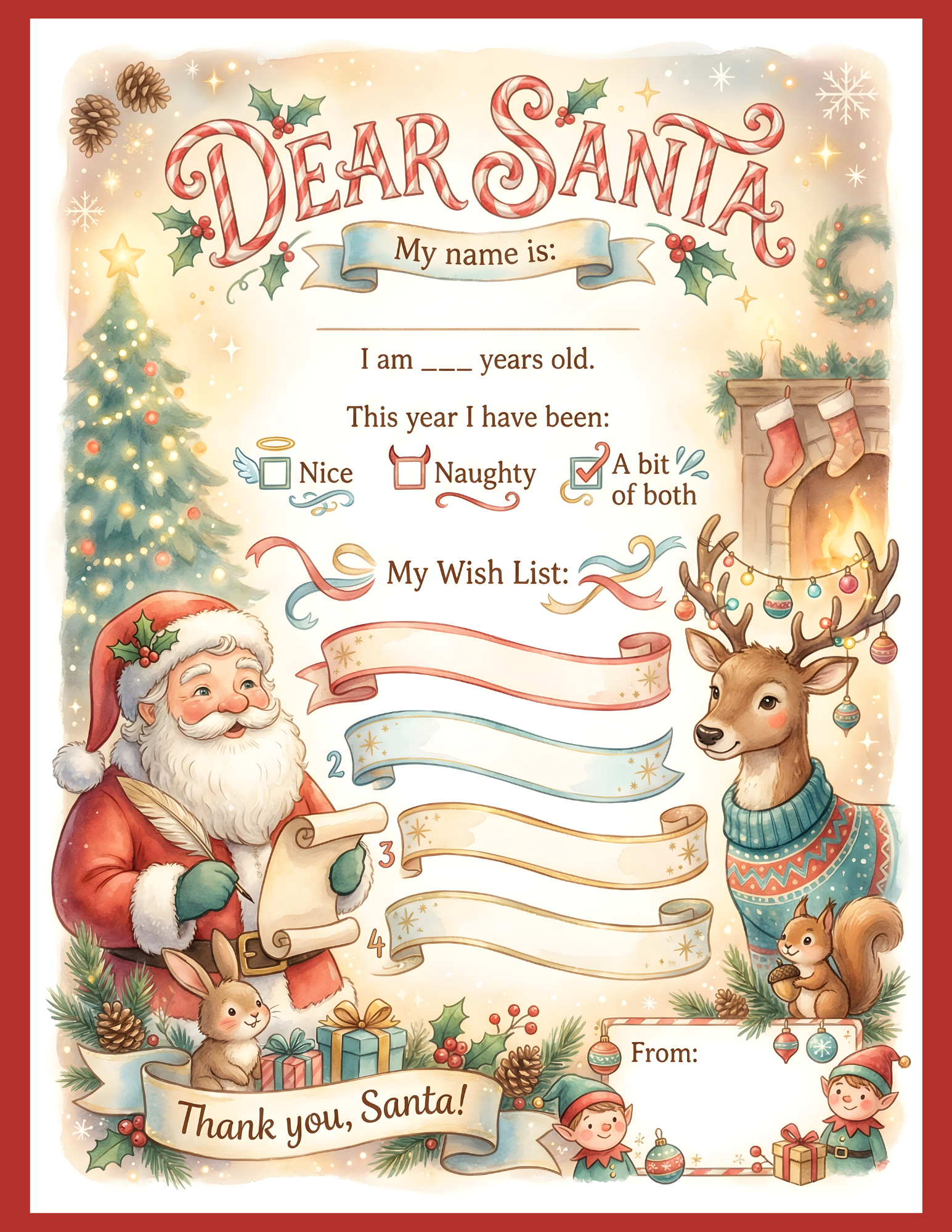 Christmas Eve Heartside Santa letter with woodland friends