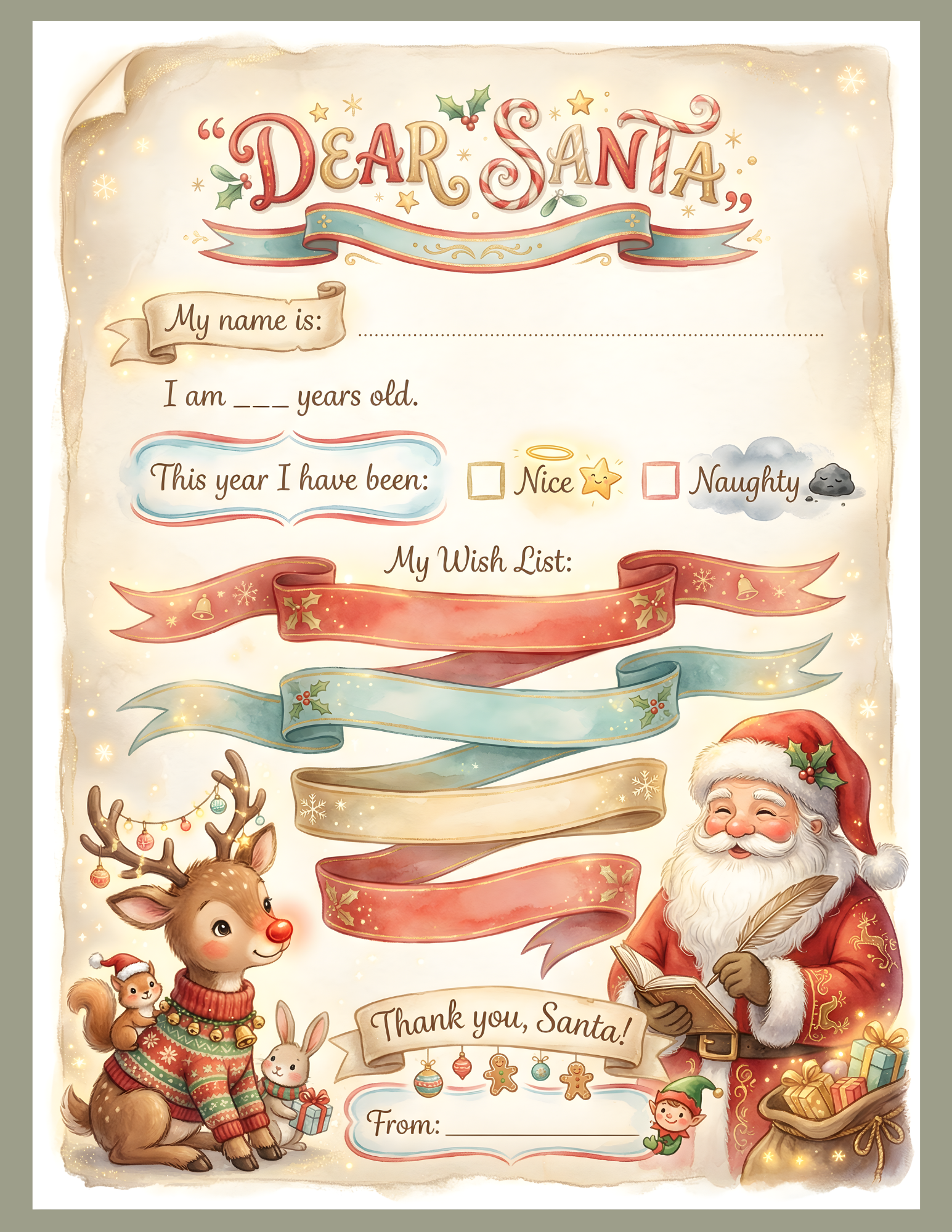 Vintage Storybook Santa Wish