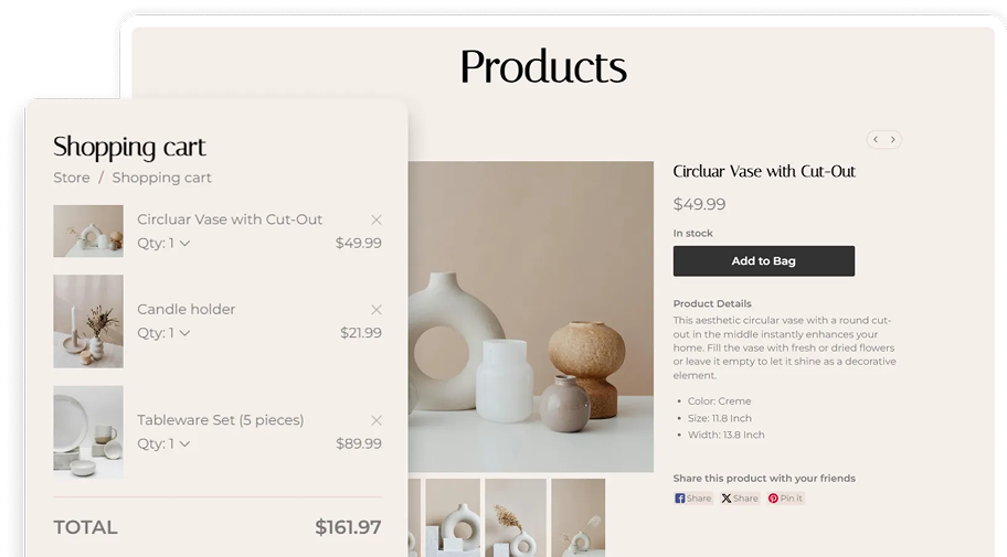 Sitejet Commerce Product display