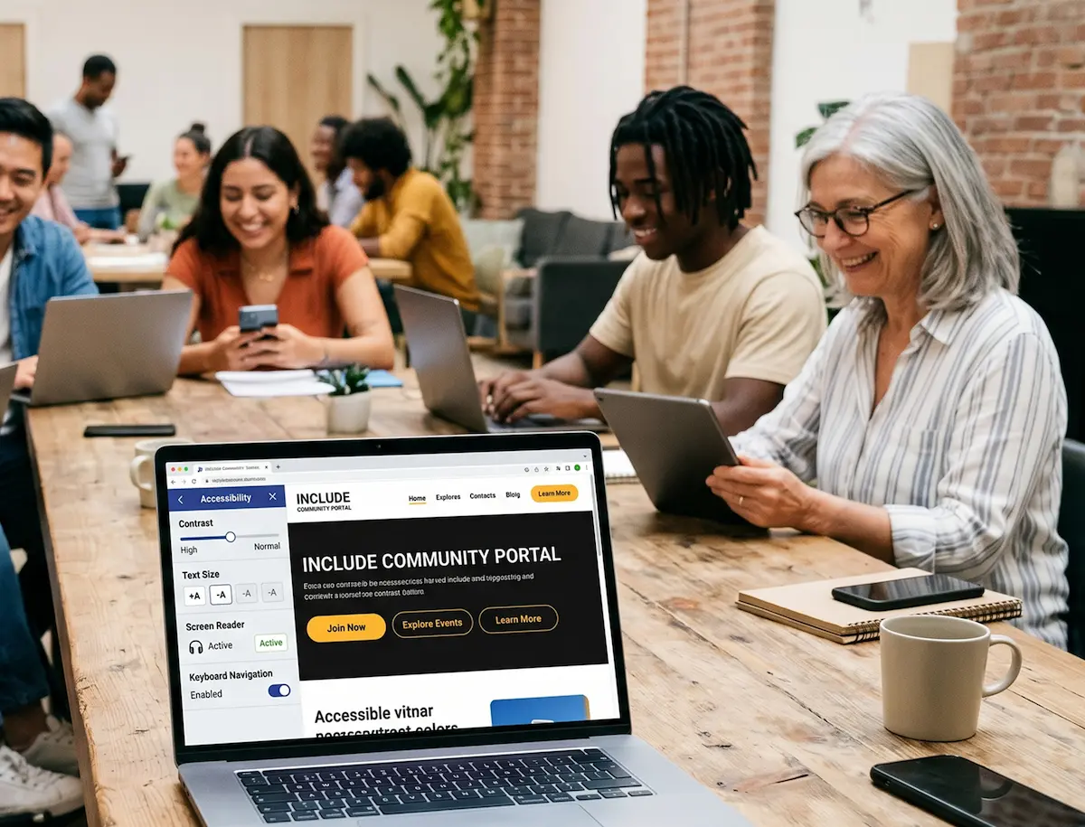 Barrierefreie Website nach BFSG-Standard mit Kontrast-Optionen und Accessibility-Features für alle Nutzer.
