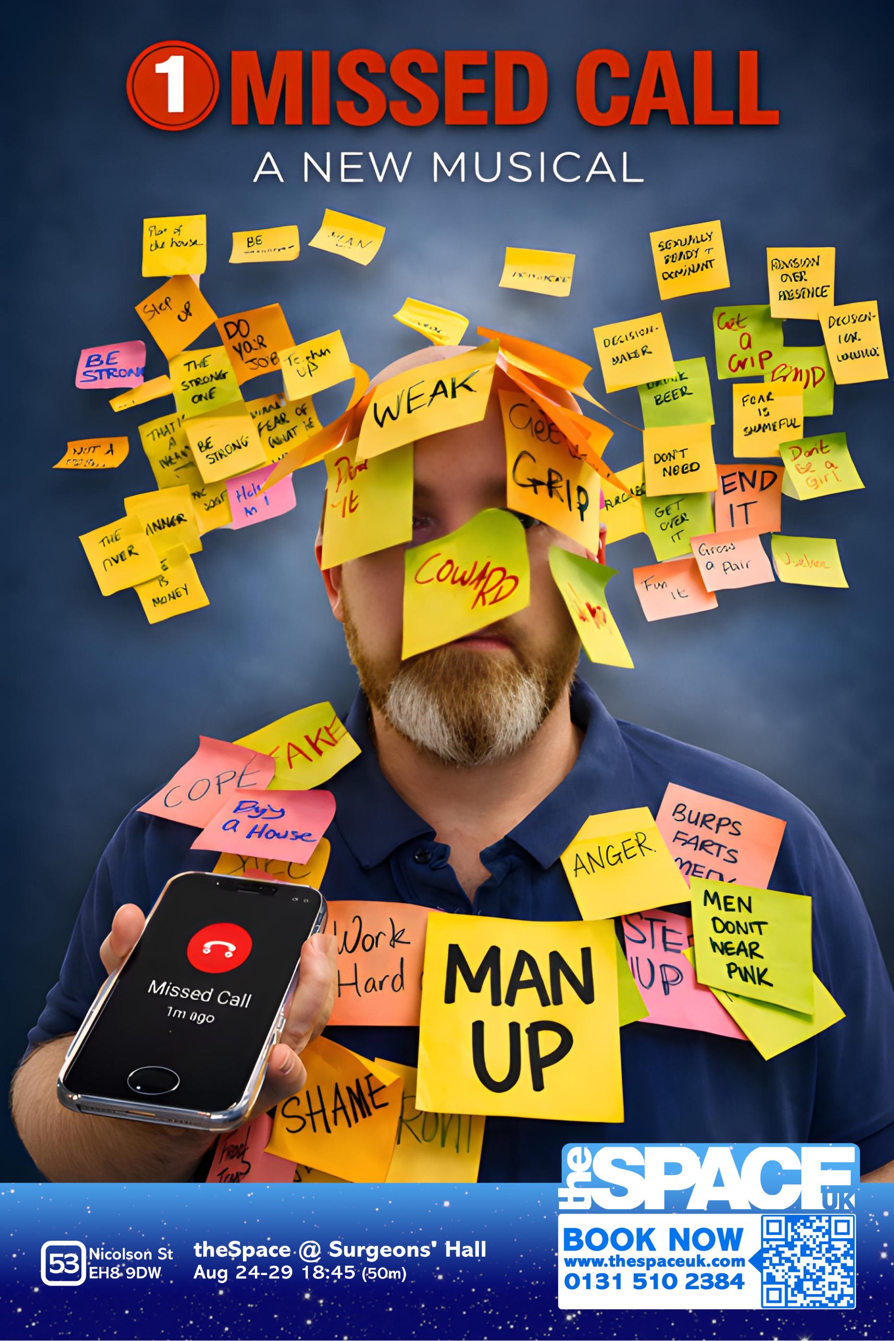 Official poster for 1 Missed Call featuring Chris Duke covered in colorful post-it notes