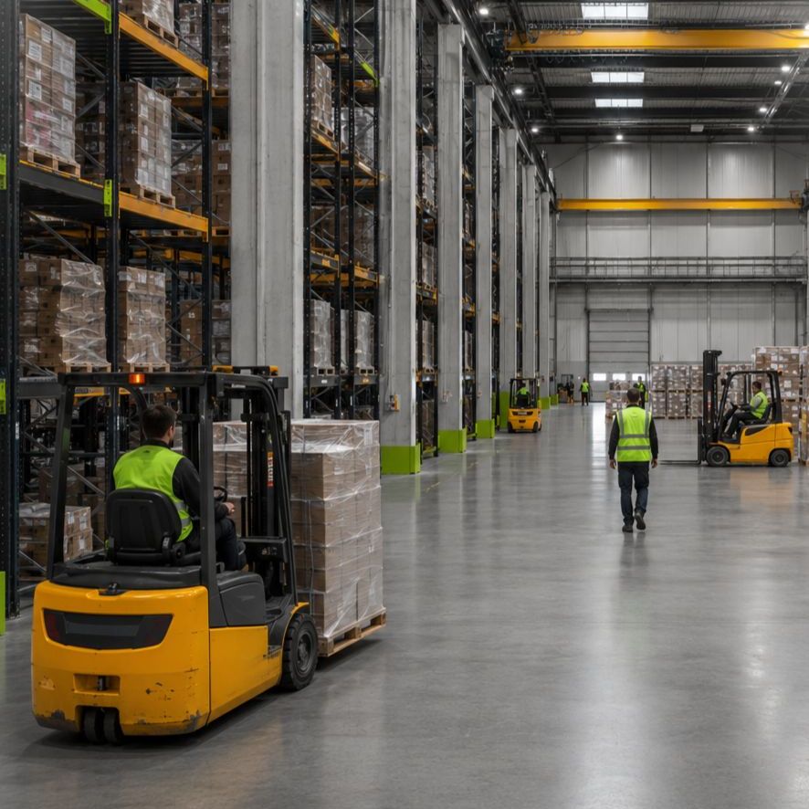 Industrie- und Logistikhalle mit Gabelstaplern