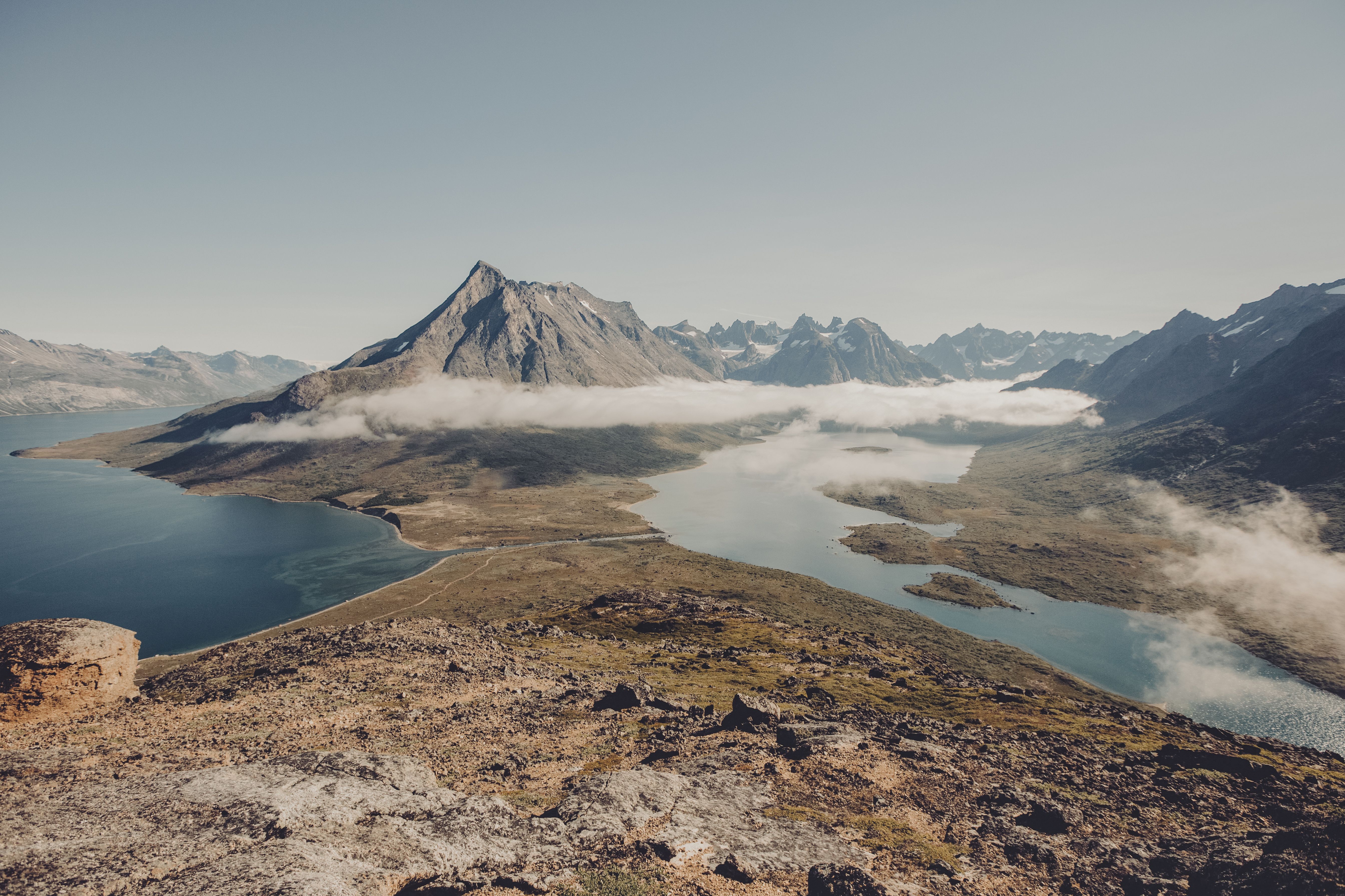 Fjord and mountain scenery along the Iceland-to-Canada route
