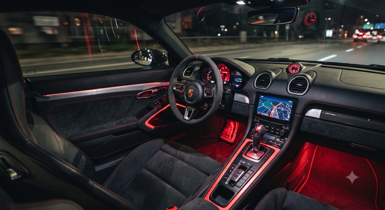 Porsche Cayman mit Ambientebeleuchtung in rot