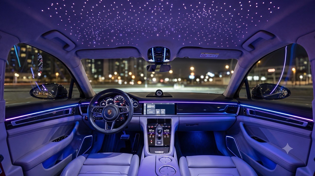 Porsche Panamera mit beleuchtetem Dachhimmel und Ambientebeleuchtung