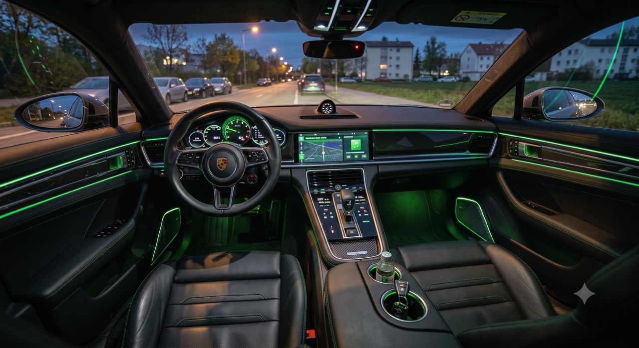 Porsche Panamera mit grüner Ambientebeleuchtung