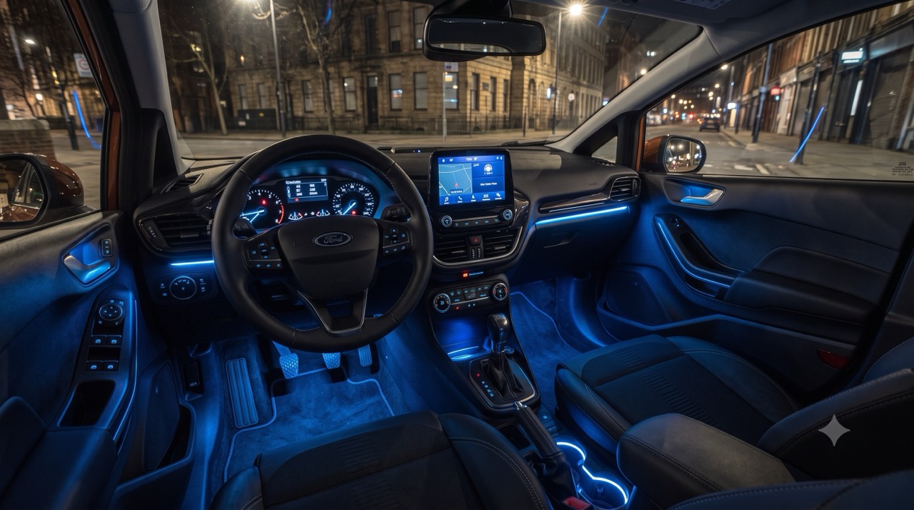 Ford Fiesta mit blauer Ambientebeleuchtung