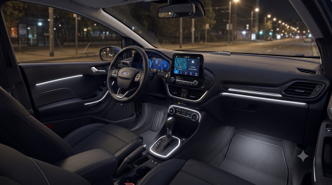 Ford Fiesta mit weißer Ambientebeleuchtung
