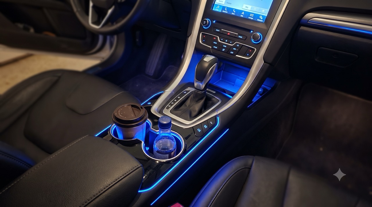 Mittelkonsole mit Ambientebeleuchtung eines Ford Mondeo