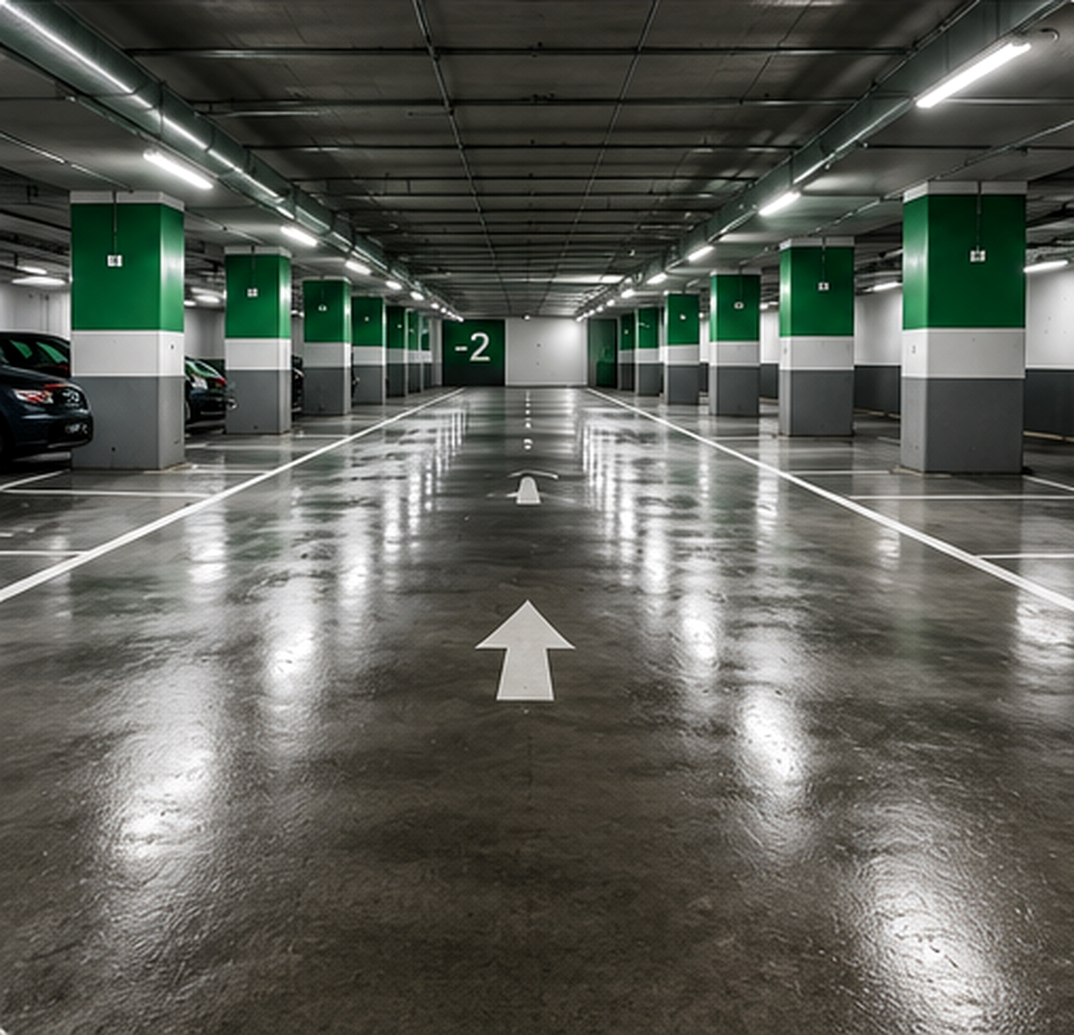 Professionell gereinigte Tiefgarage