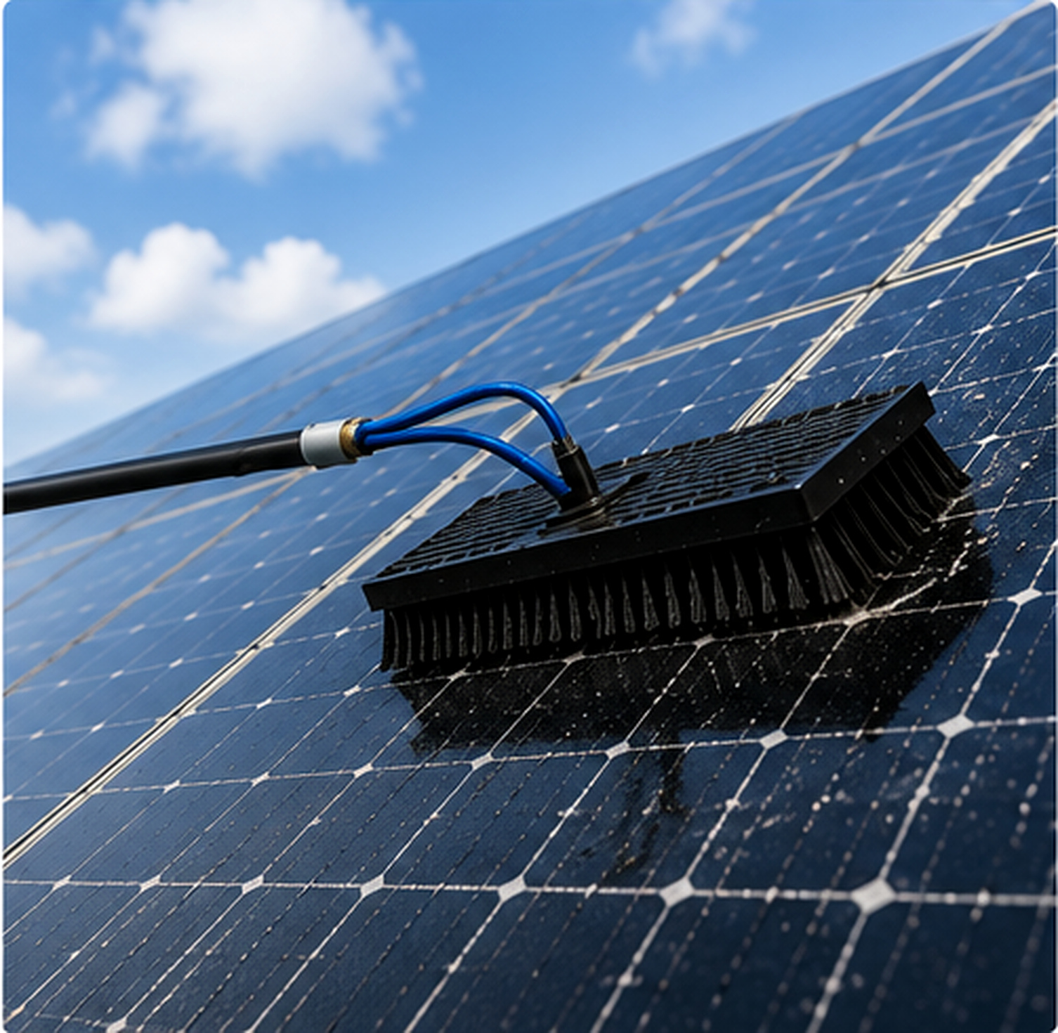 Reinigung einer Photovoltaikanlage mit einer Spezialbürste