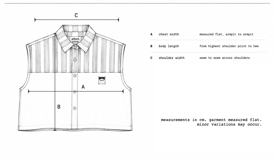 divided calm vest garment measurement diagram
