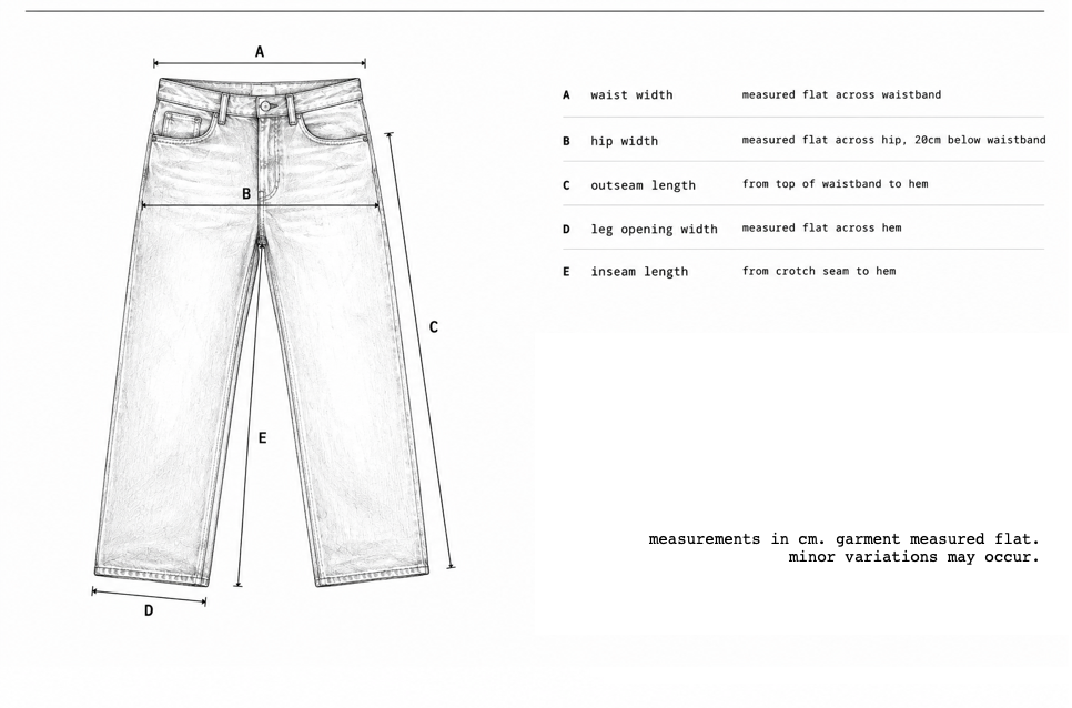 runway jeans garment measurements