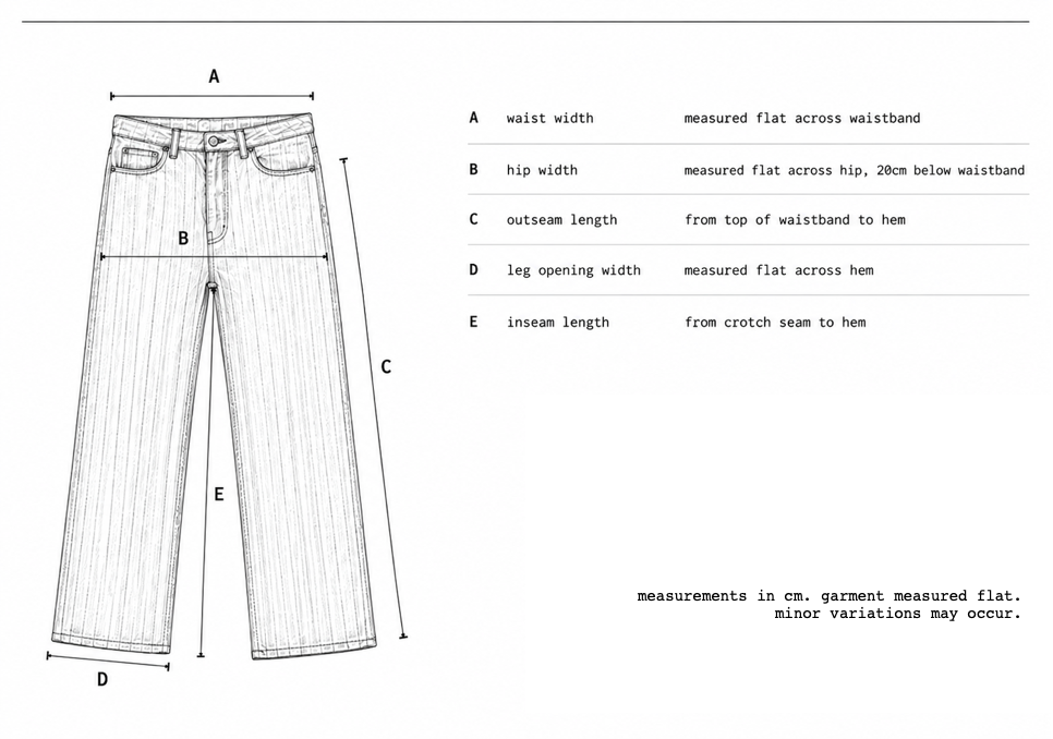 railroad denim jeans garment measurement guide