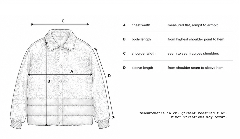 commuter jacket garment measurements