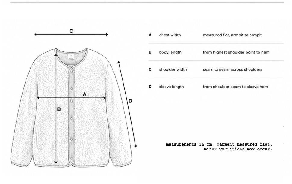 studio jacket garment measurement guide