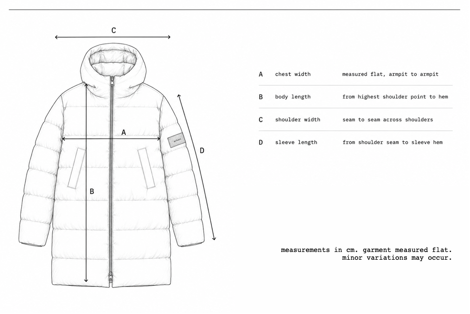 dune coat garment measurements
