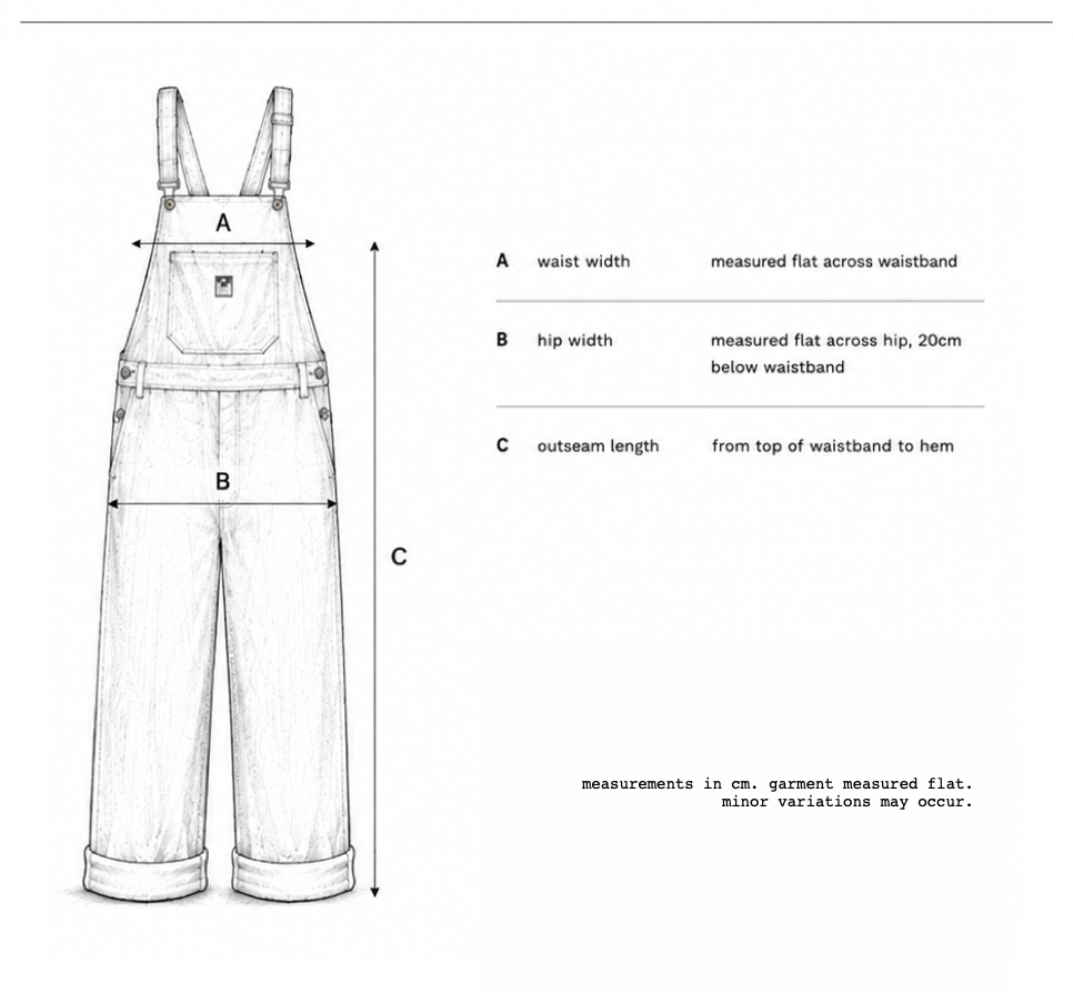 her tobacco overall garment measurement diagram