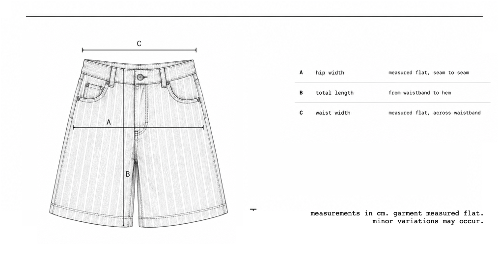 railroad shorts garment measurements