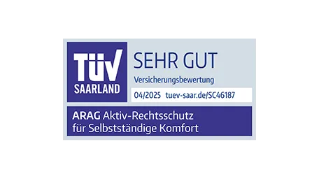 TÜV Saarland: sehr gut, ARAG Aktiv-Rechtsschutz für Selbstständige Komfort, 04/2025