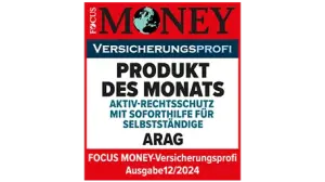 Focus Money Versicherungsprofi: Produkt des Monats, ARAG Aktiv-Rechtsschutz mit Soforthilfe für Selbstständige, Ausgabe 12/2024