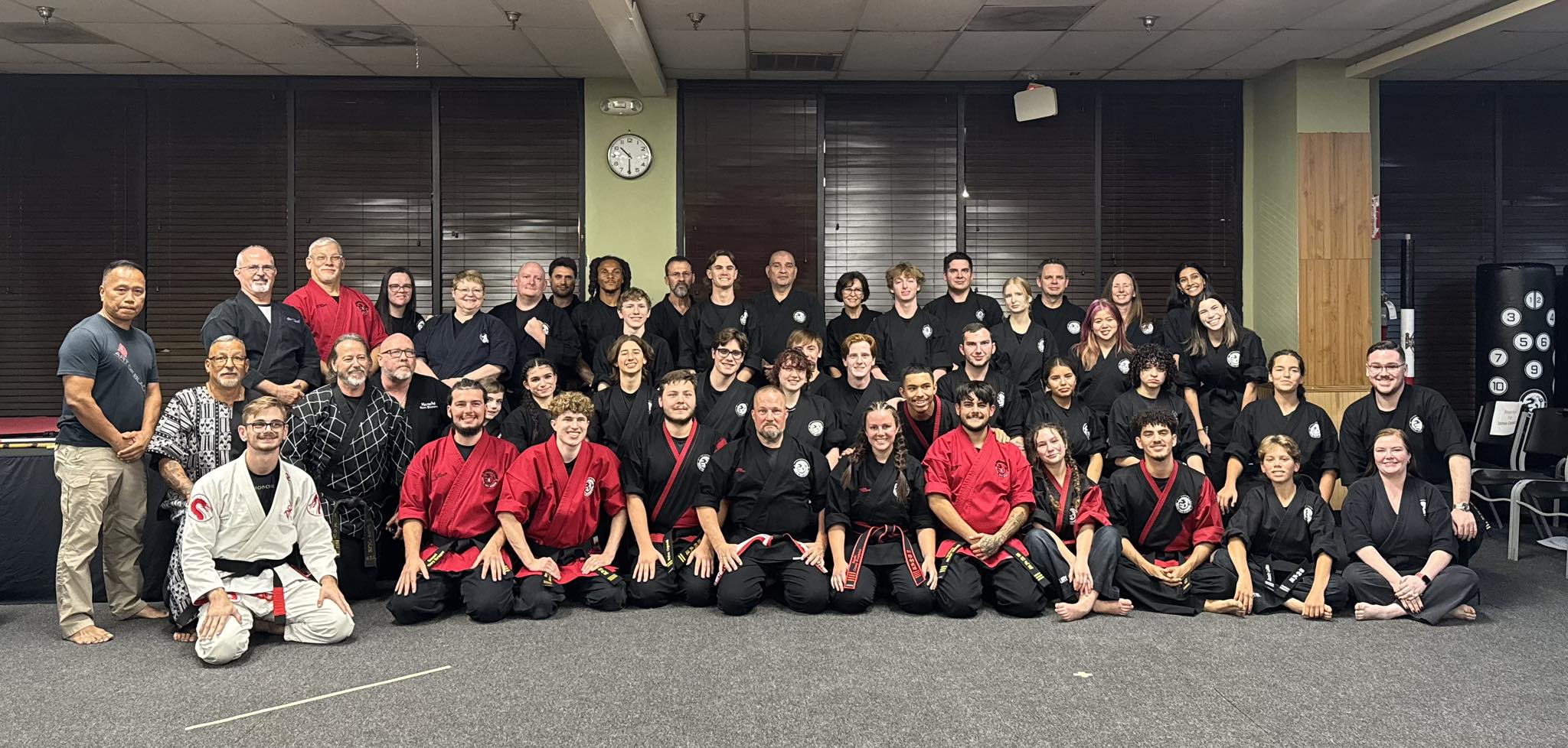 Kyoshi Phil with grand masters, instructors and students at his sixth-degree black belt test night