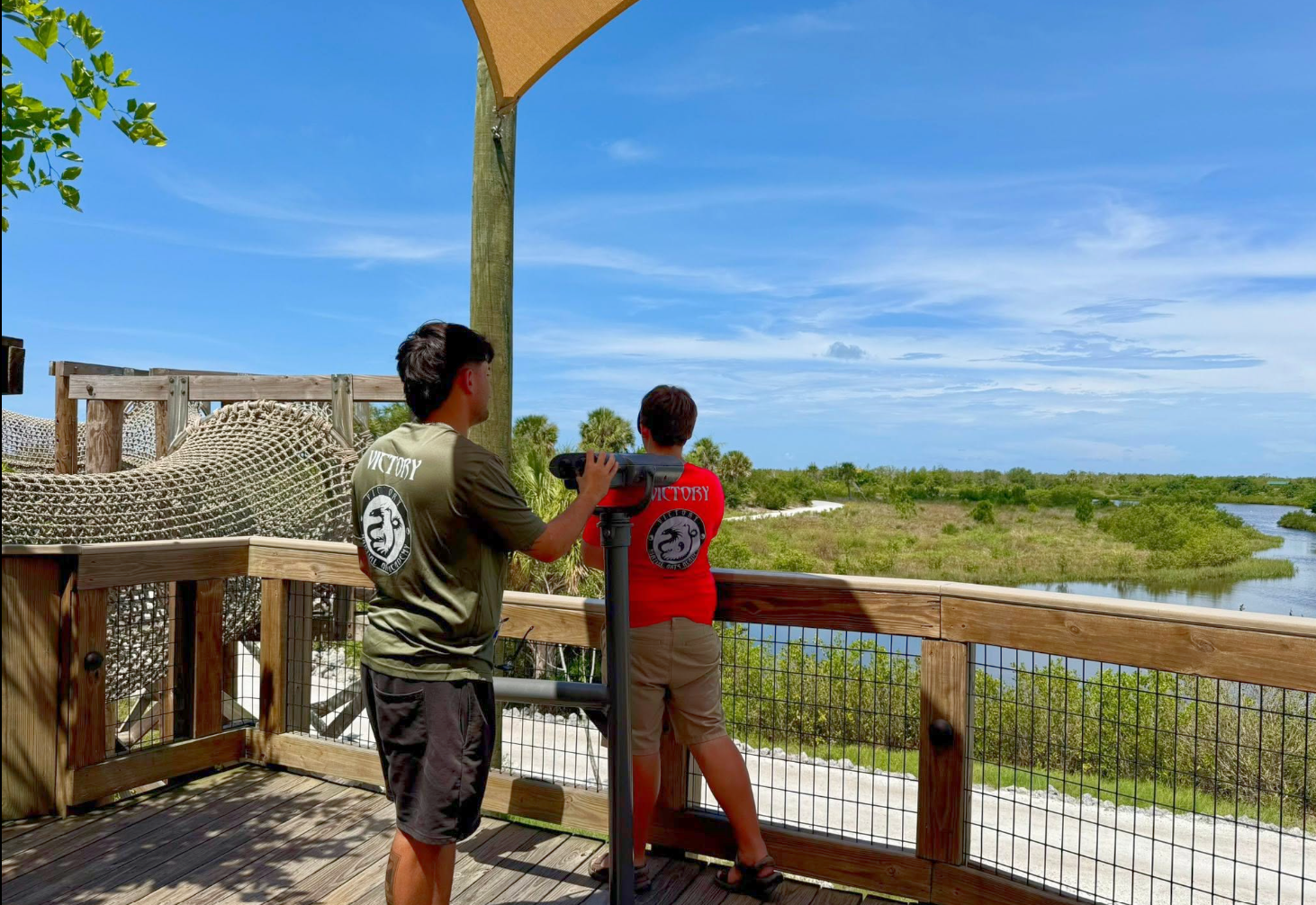 Summer campers explore the outdoors and take in the view.