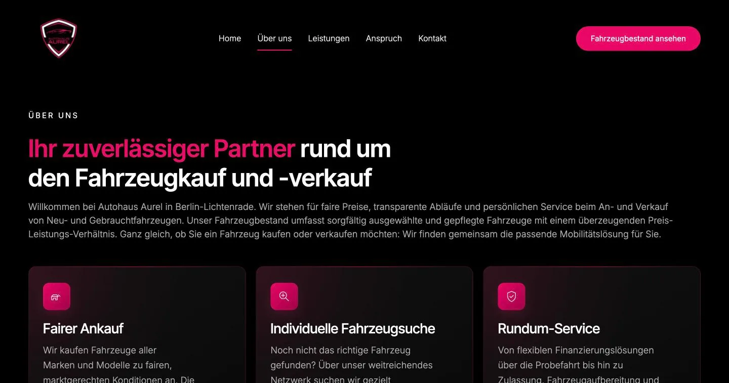 Drei Karten: Fairer Ankauf, Individuelle Fahrzeugsuche, Rundum-Service