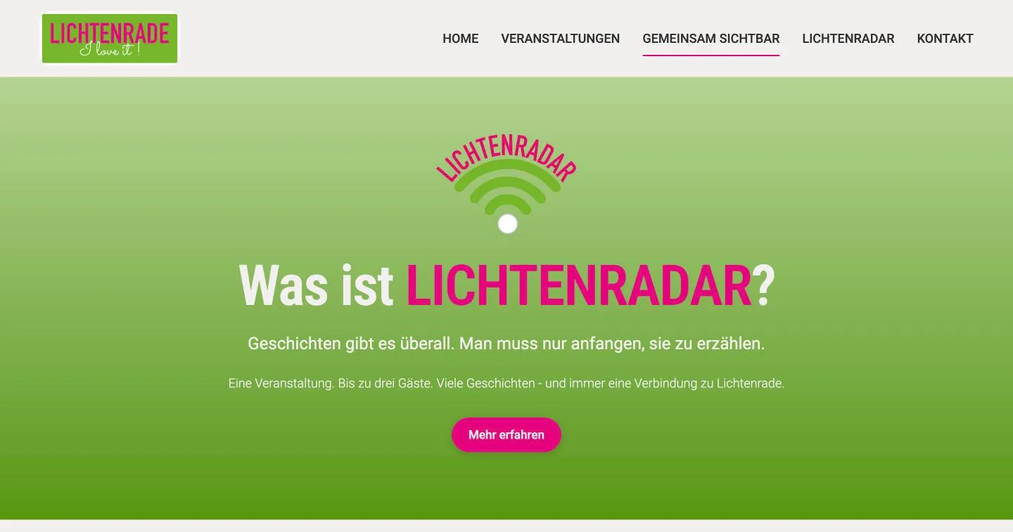 Abschnitt „Was ist LICHTENRADAR?“ mit Logo
