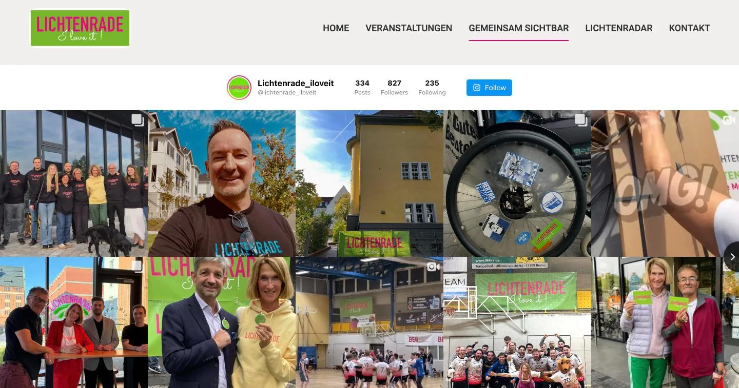 Instagram-Feed der Initiative auf der Website