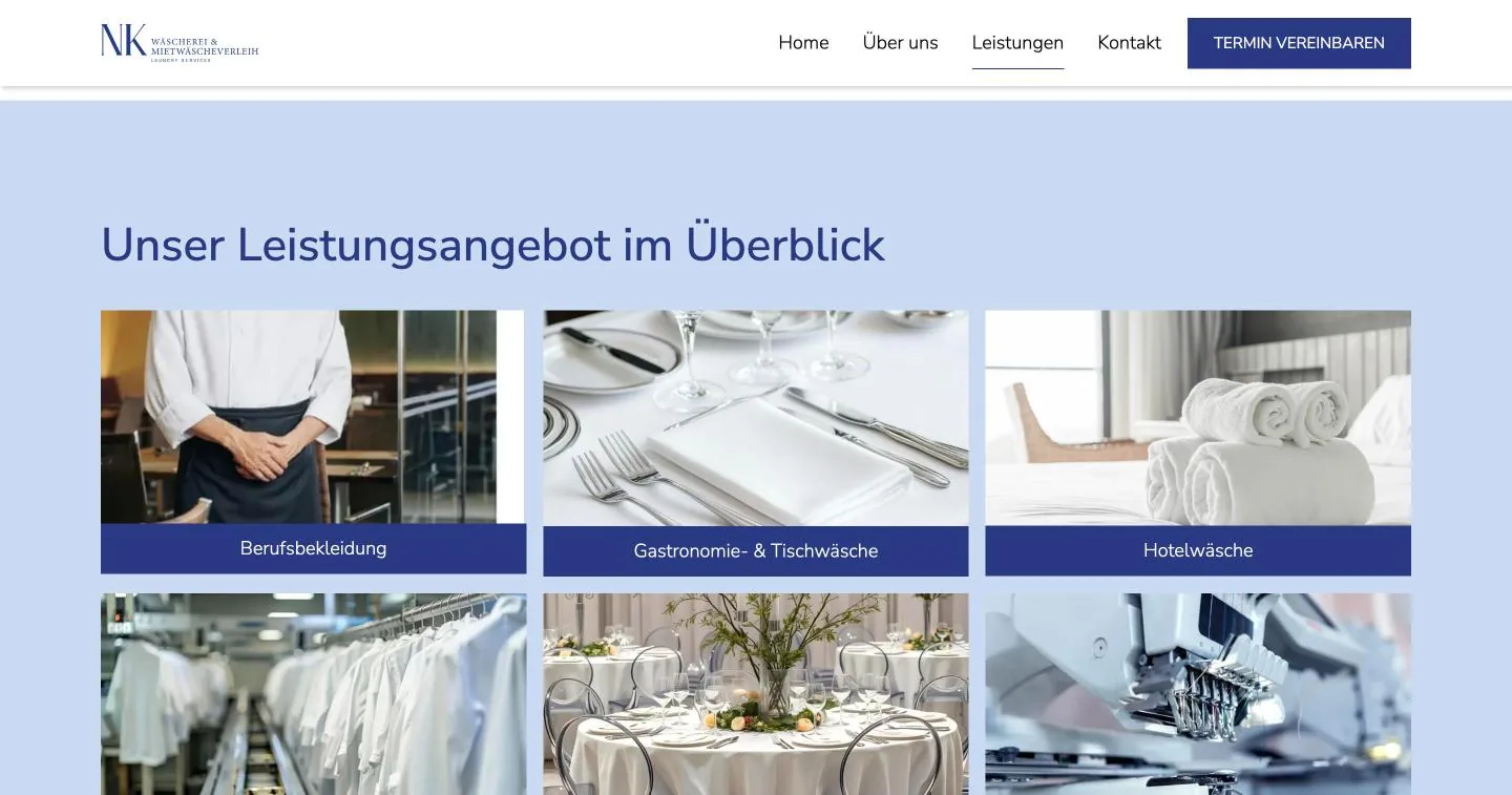 Bildkacheln mit dem Leistungsangebot der NK Wäscherei