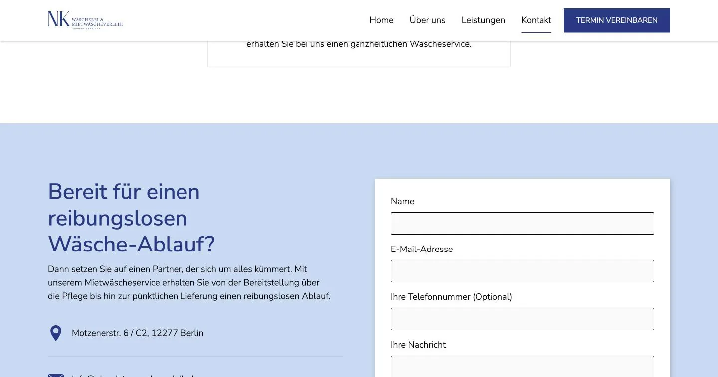 Kontaktbereich mit Adresse und Formular