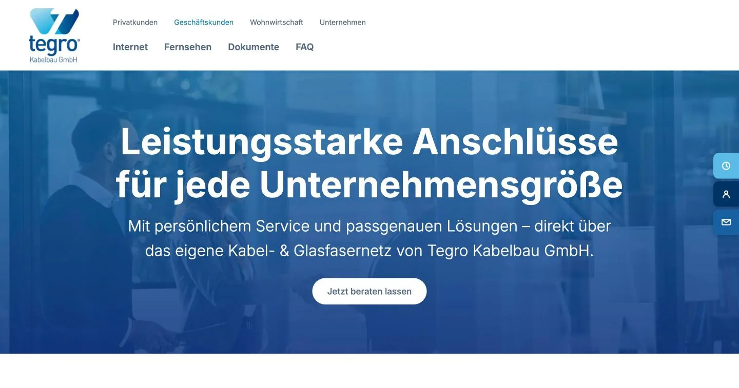 Einstieg der Seite für Geschäftskunden