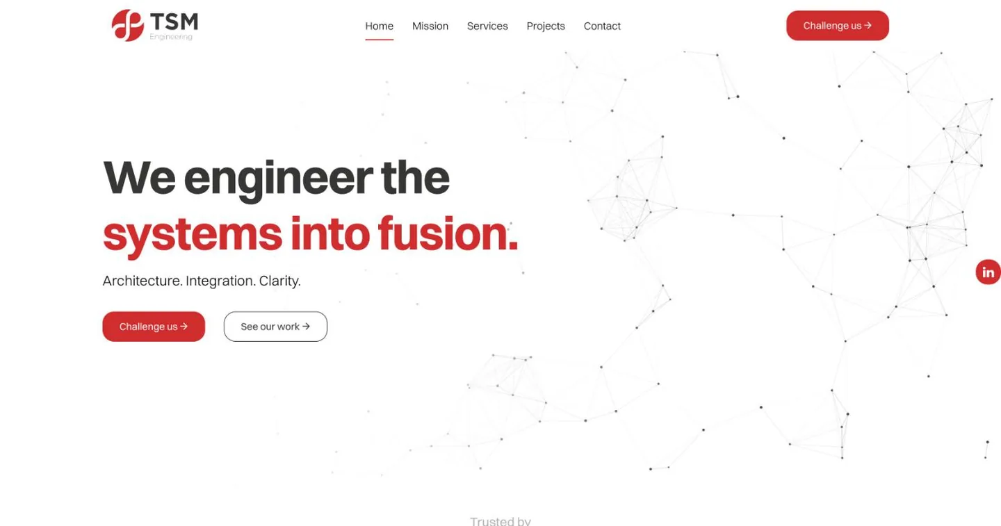 Startseite von TSM Engineering mit Netz aus Linien