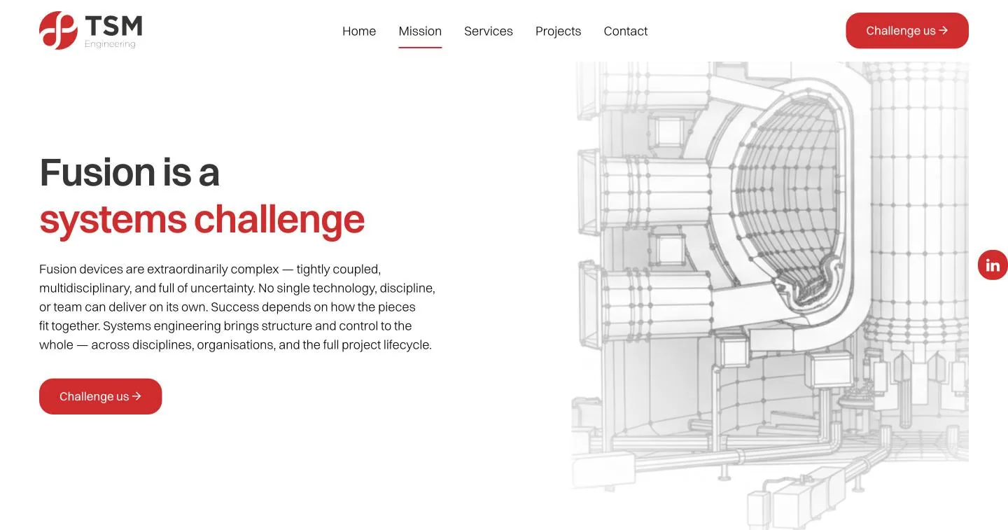 Abschnitt „Fusion is a systems challenge“ mit technischer Zeichnung