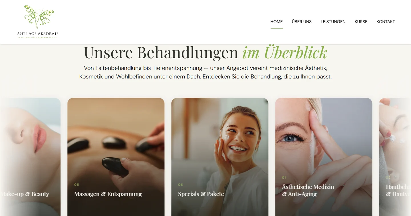 Karten mit allen Behandlungsbereichen von KAJ Anti-Age