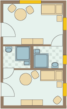 Einzelzimmer, für Rollstuhlfahrer nutzbar