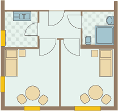 Einzelzimmer in Doppelappartements