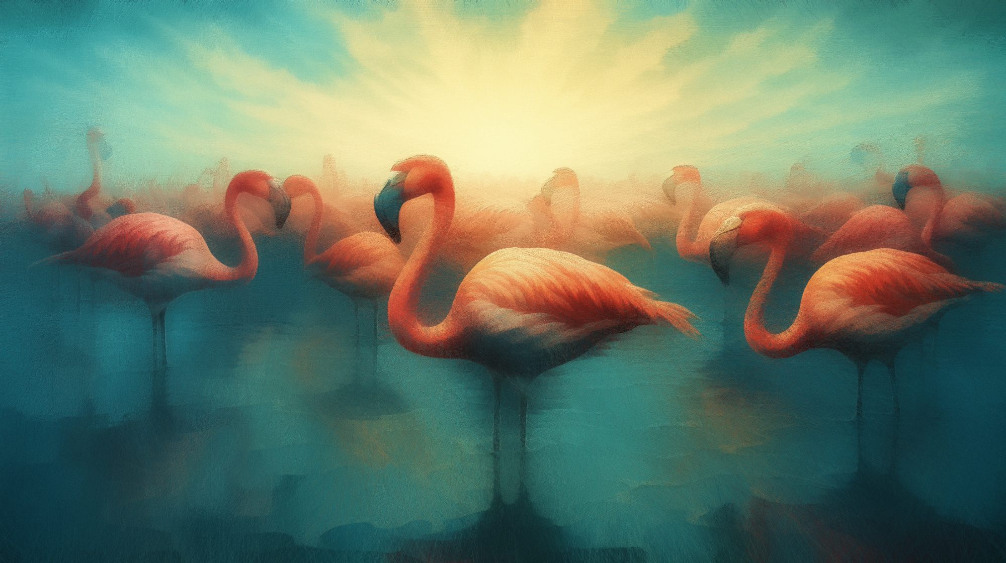 Flamingos, Water, and Sky.
